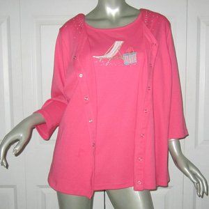 QUACKER FACTORY Pink Embellished Tank & Cardigan 1X